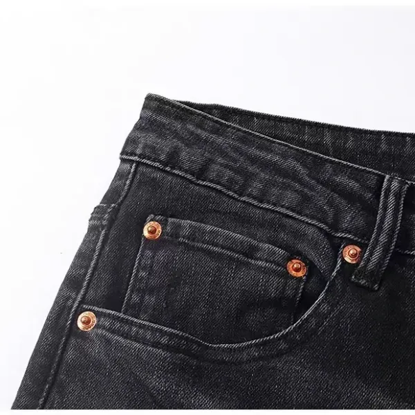 Design Abstract Paint Splatter Washed Denim Jeans - 6