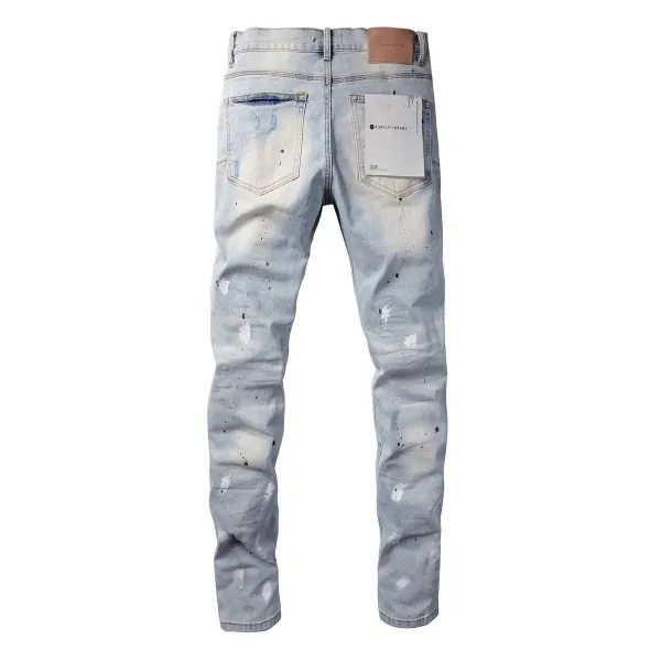 Design Abstract Paint Splatter Washed Denim Jeans - 40