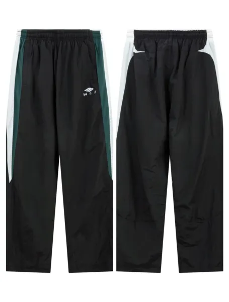 Balenciaga Track Pants Black with Green and White Stripes - 1