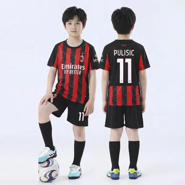 AC Milan 2023-24 Away Jersey Black-Red Stripes Kids Soccer Kit - 1