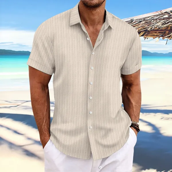 Design Short-Sleeve Linen-Blend Button-Up Shirt White Tops Shirt - 16