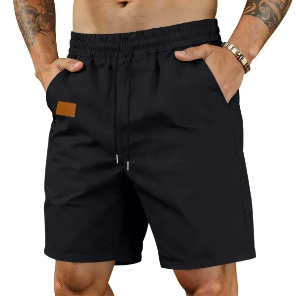 Design Drawstring Waist Shorts Black - 1