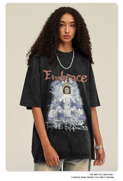Design BE Fried Snowflakes Embrace Angel Graphic Black T-Shirt T-Shirts - 18
