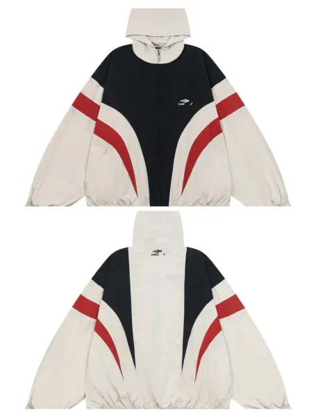 Balenciaga Windbreaker Jacket in Black, Beige and Red - 1