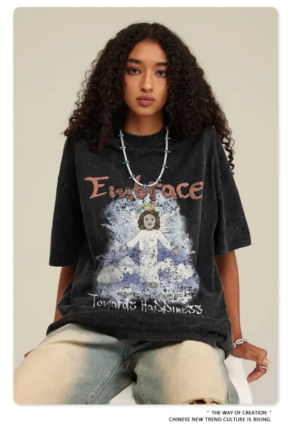 Design BE Fried Snowflakes Embrace Angel Graphic Black T-Shirt T-Shirts - 21