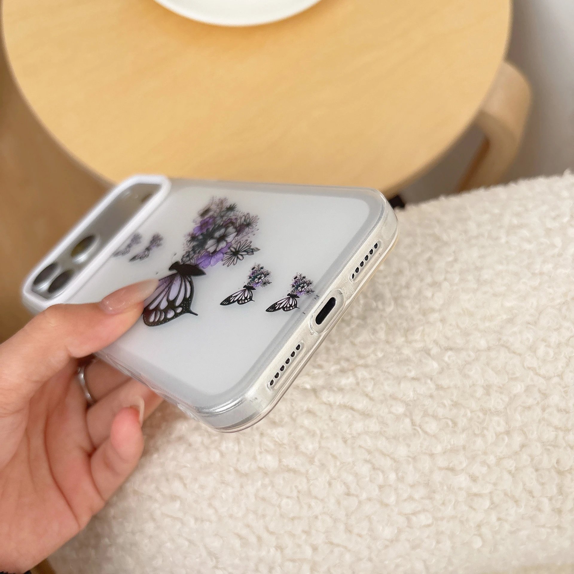 Design Butterfly Floral Print Transparent Phone Case - 6