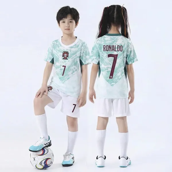 Portugal National Team 2024 Away Jersey Set White / Mint Green Kids - 1