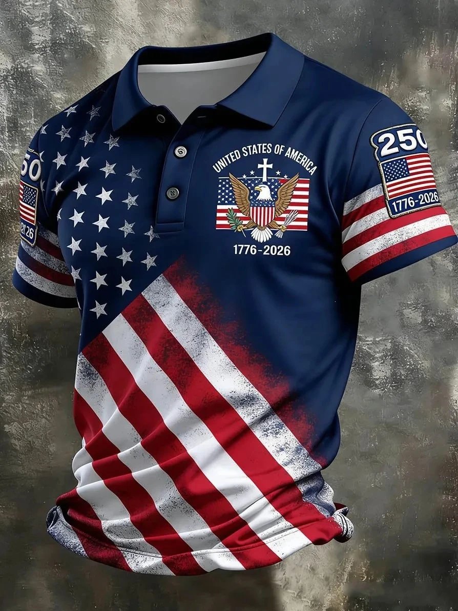 Design 250th Anniversary USA Patriotic Polo Navy Tops Polo - 4