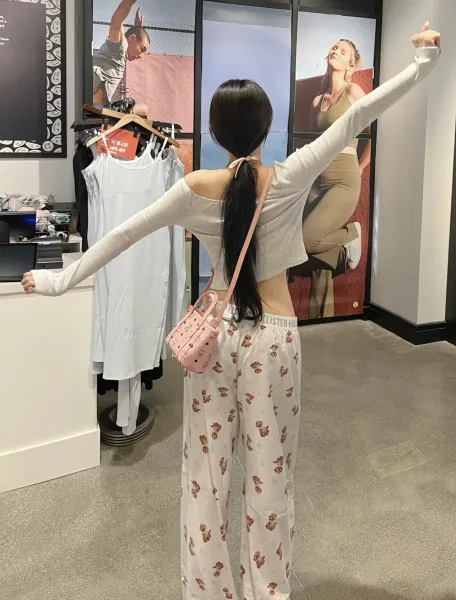 Design Floral Print Wide-Leg Pajama Pants White Sleepwear - 23