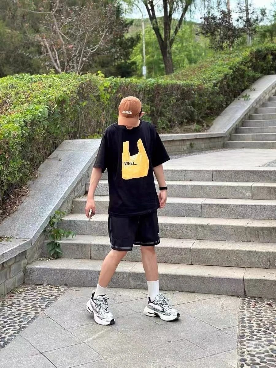 Design WELLU Plastic Bag Print Black Oversized T-Shirt T-Shirts - 8