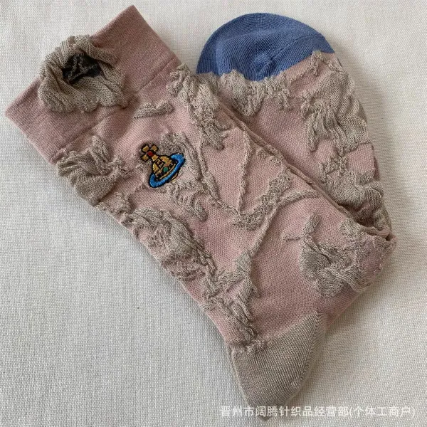 Vivienne Westwood Orb Embroidered Lace-Trim Socks Pink - 1