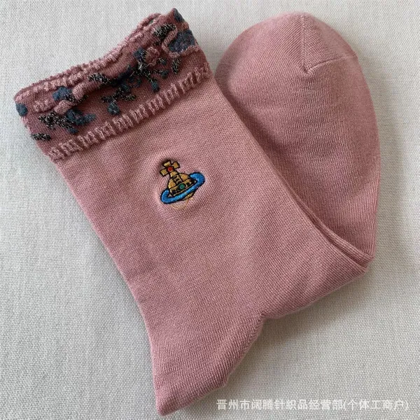 Vivienne Westwood Orb Embroidered Lace-Trim Socks Pink - 1