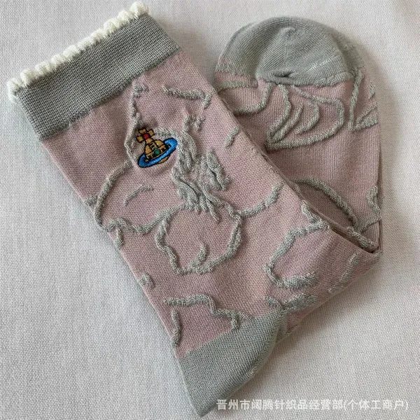 Vivienne Westwood Orb Embroidered Pink Gray Socks - 1