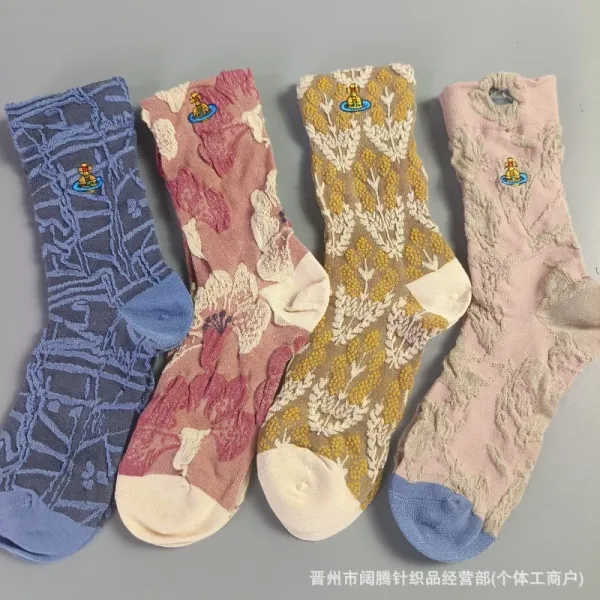 Vivienne Westwood Orb Embroidered Lace-Trim Socks Pink - 4