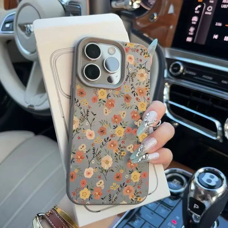 Design Floral Print iPhone Case with Camera Cutout Gray Multicolor Phone-Case Phone Case - 2
