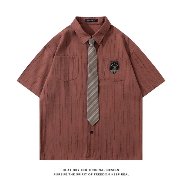 Beat Boy Ing Original Design Rust Striped Short-Sleeve Shirt - 1