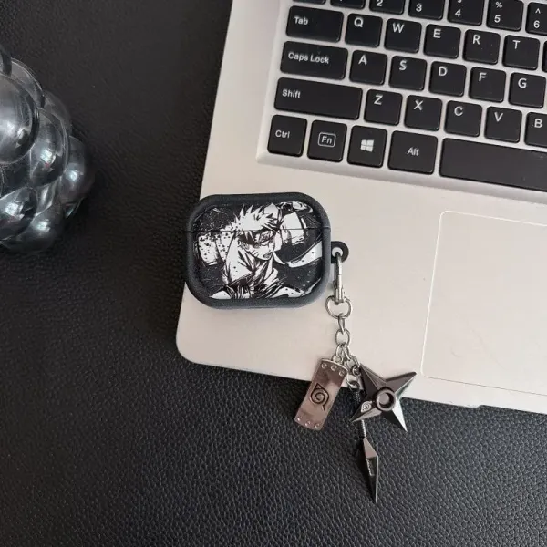 Design Naruto x Design AirPods Pro Case with Kunai and Headband Keychain Black Phone Accessories - 4