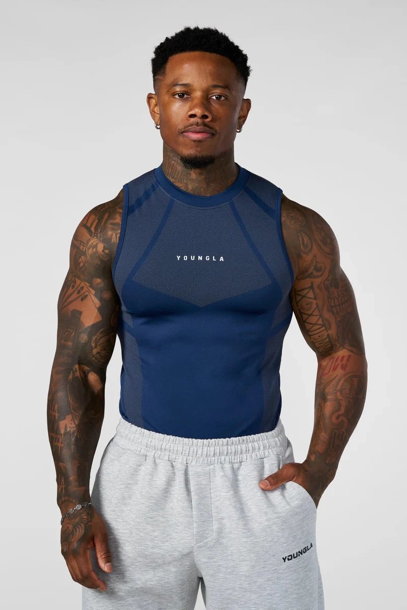 Design Youngla Performance Mesh Vest Top and Sweatpants Set Black Activewear - 10