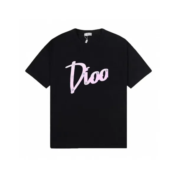 Dior Dior Logo Pink Script Black T-Shirt - 1