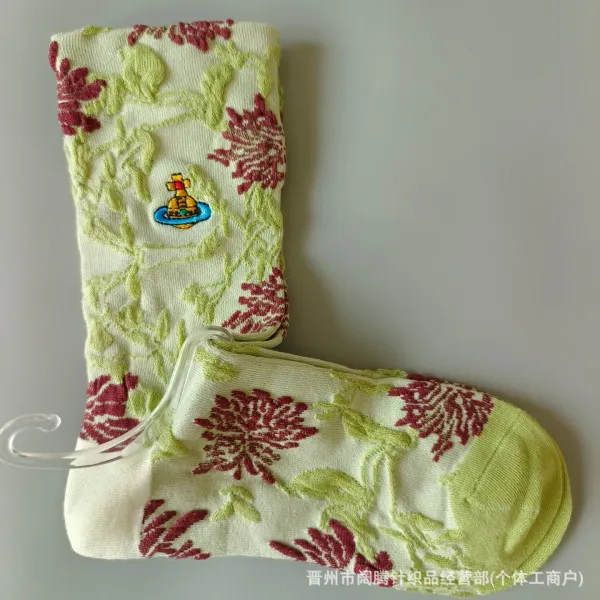 Vivienne Westwood Orb Floral Embroidered Socks White Green Red - 1