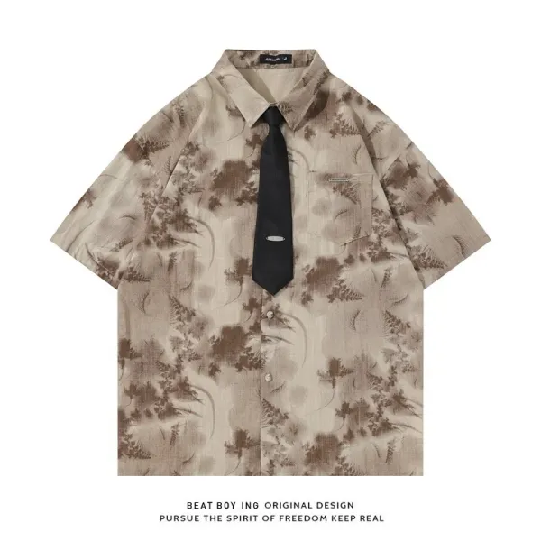 Design Beat Boy Ing Floral Print Short-Sleeve Button-Up Shirt Tops Shirt - 1