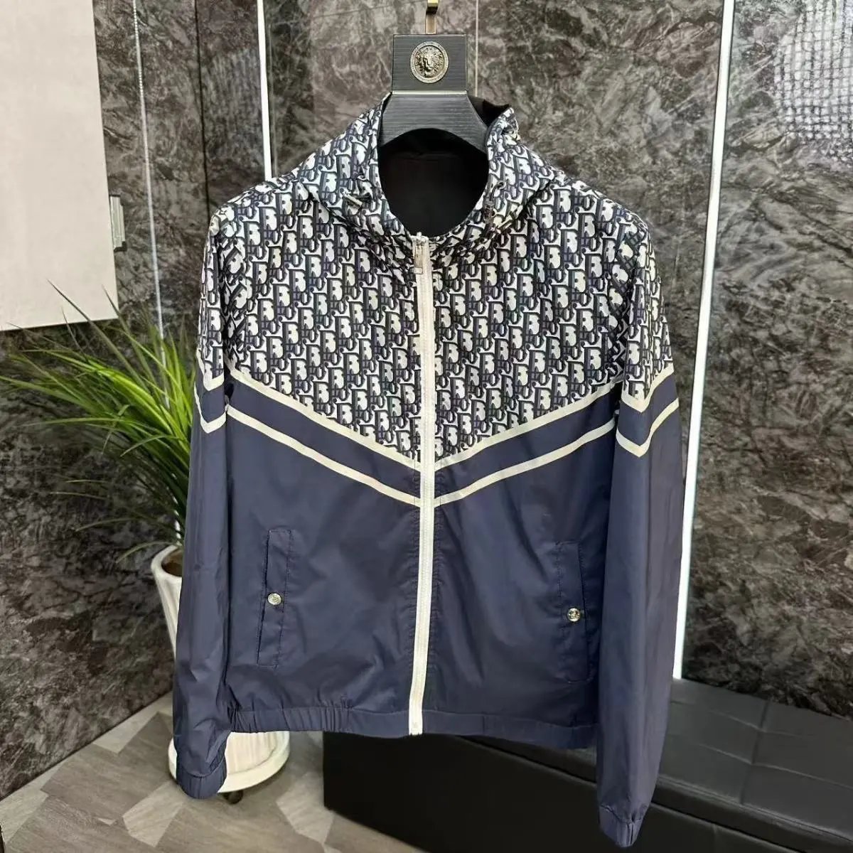 Dior Oblique Print Hooded Windbreaker Black and White Outerwear - 4