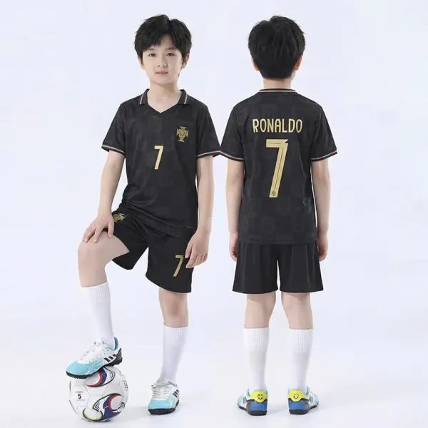 Portugal National Team Ronaldo #7 Black Away Jersey Set - 1
