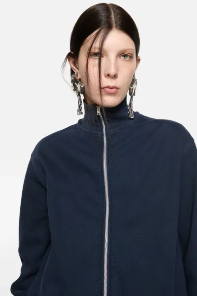 Acne Studios Script Logo Zip-Up Jacket Navy Outerwear - 32