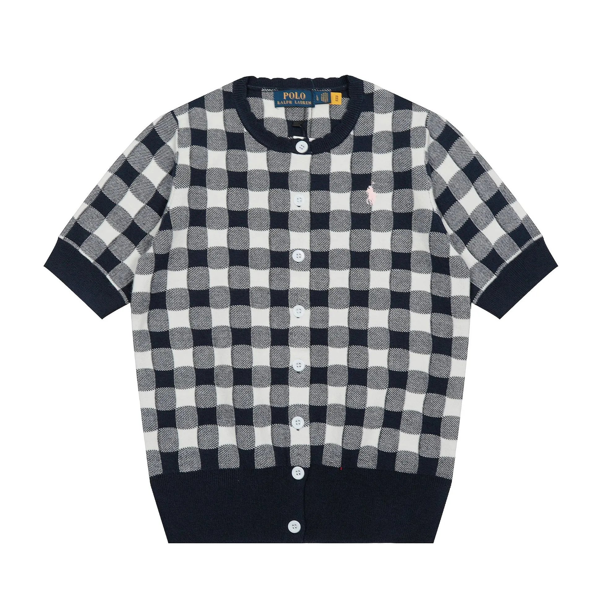 Polo Ralph Lauren Gingham Knit Short-Sleeve Sweater Light Blue - 3
