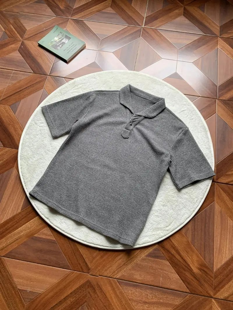 Design Textured Polo Shirt Brown Tops Polo - 15