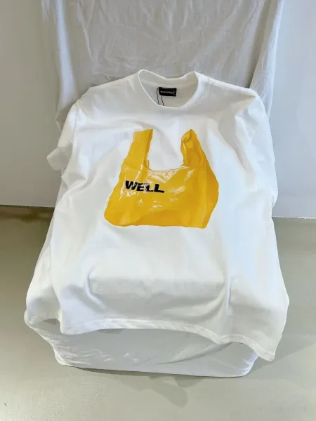 Design Well T-Shirt White with Yellow Plastic Bag Print T-Shirts - 1