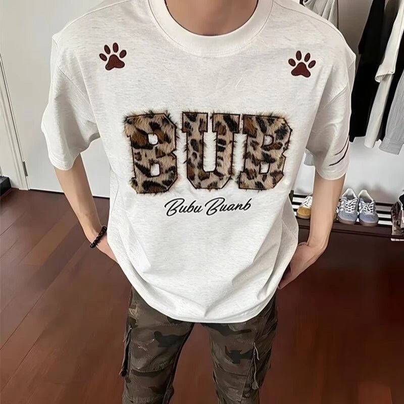 Design Bubu Buanb Leopard Print Logo T-Shirt Black T-Shirts - 10