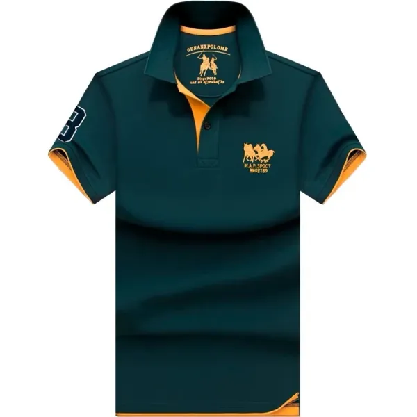 Design GENANXPOLOMR Polo Shirt Dark Green with Orange Accents Tops Polo - 1