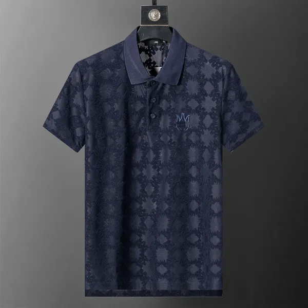 Design Jacquard Pattern Navy Blue Polo Shirt - 1