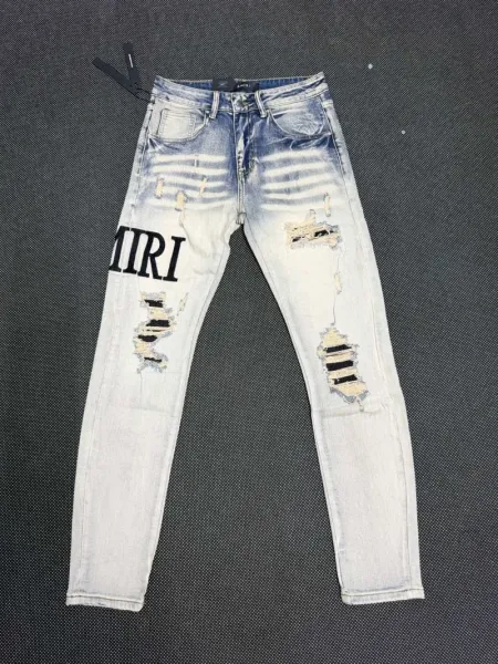 Amiri Distressed Logo Jeans Light Wash - 1