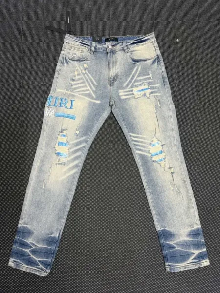Amiri Distressed Graphic Print Denim Jeans Light Wash - 1