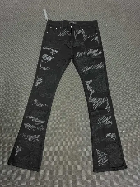 Amiri Embroidered Logo Distressed Slim Fit Jeans - 16