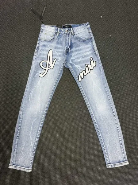 Amiri Embroidered Logo Distressed Slim Fit Jeans - 40