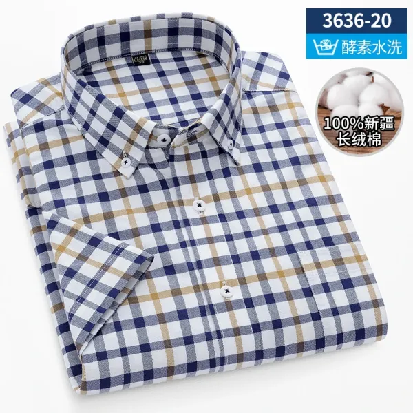 Design Checkered Short-Sleeve Shirt White Blue Beige - 1