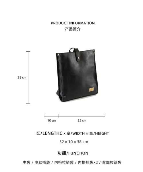 Design Minimalist Leather Messenger Bag Black Crossbody Bags - 2