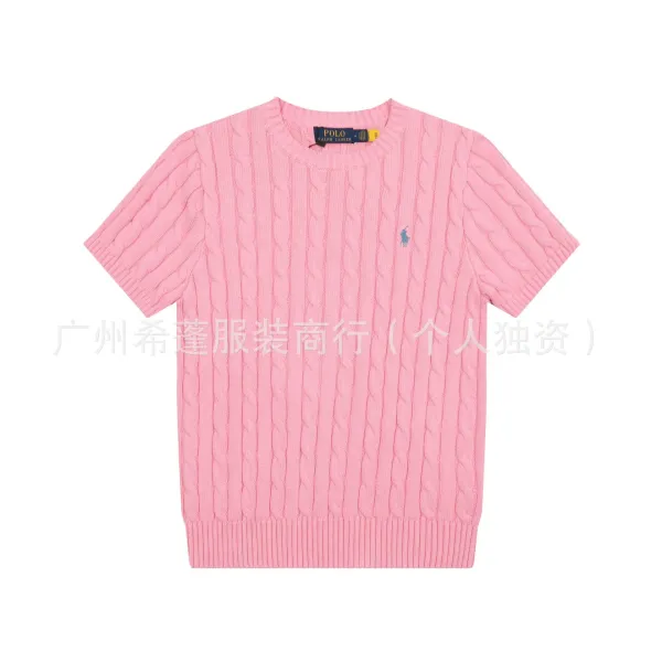 Polo Ralph Lauren Cable Knit Short Sleeve Sweater Pink - 1