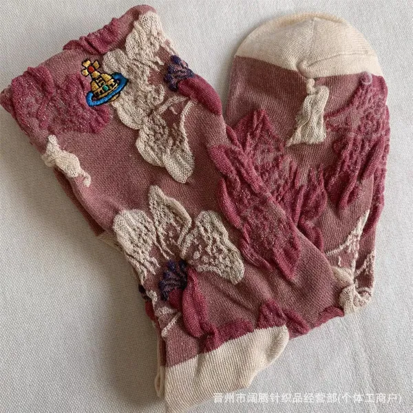 Vivienne Westwood Red Label Floral Lace Embroidered Socks Pink Beige - 1
