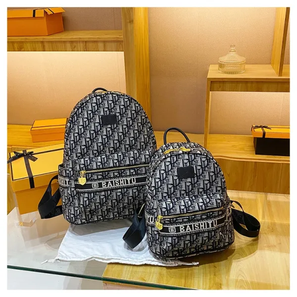 Design EAISHIU Monogram Print Mini Backpack Set Black / White Backpacks - 38