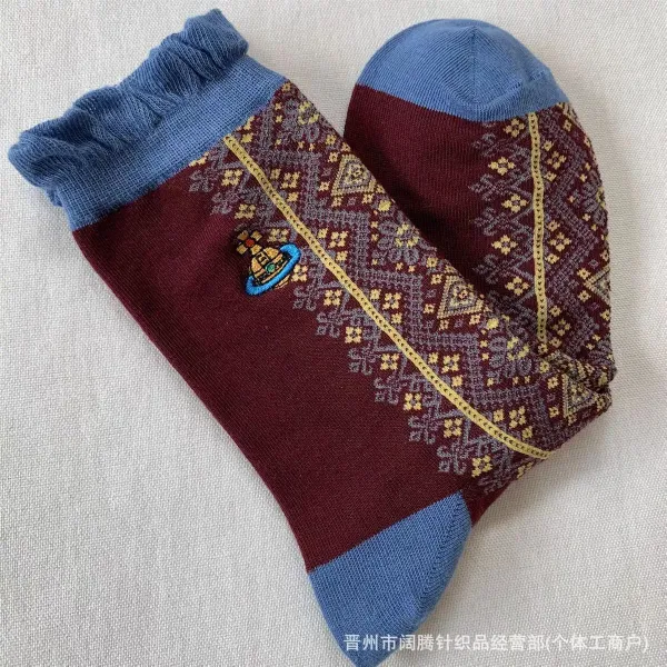 Vivienne Westwood Orb Embroidered Pattern Socks Burgundy Blue - 1