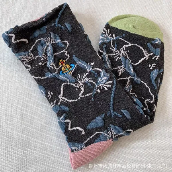 Vivienne Westwood Orb Floral Print Socks Black Multicolor - 1