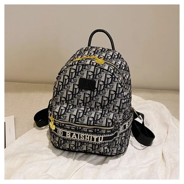 Design EAISHIU Monogram Print Mini Backpack Set Black / White Backpacks - 51