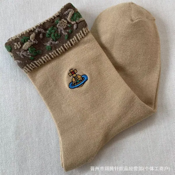 Vivienne Westwood Orb Embroidered Socks Beige - 1