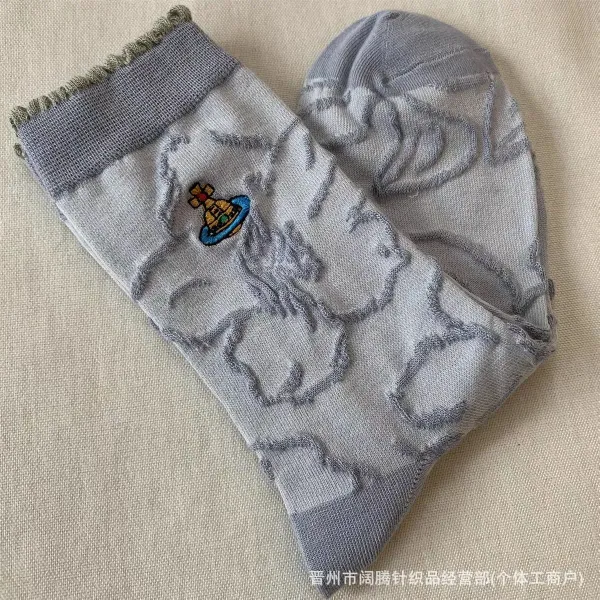 Vivienne Westwood Orb Logo Embroidered Gray Patterned Socks - 1