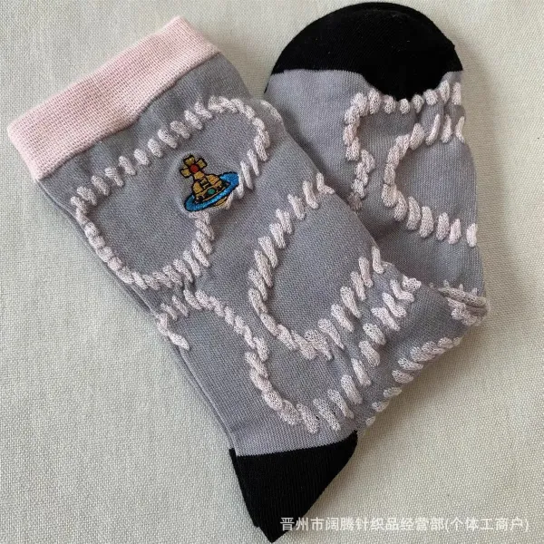 Vivienne Westwood Orb Logo Embroidered Socks Gray Pink Black - 1