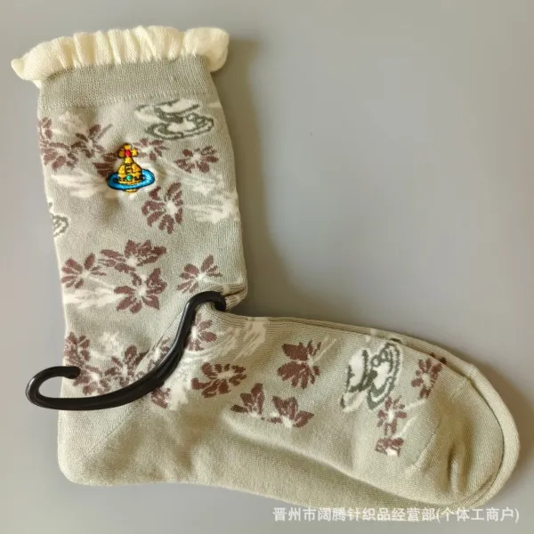 Vivienne Westwood Orb Embroidered Floral Socks Beige - 1